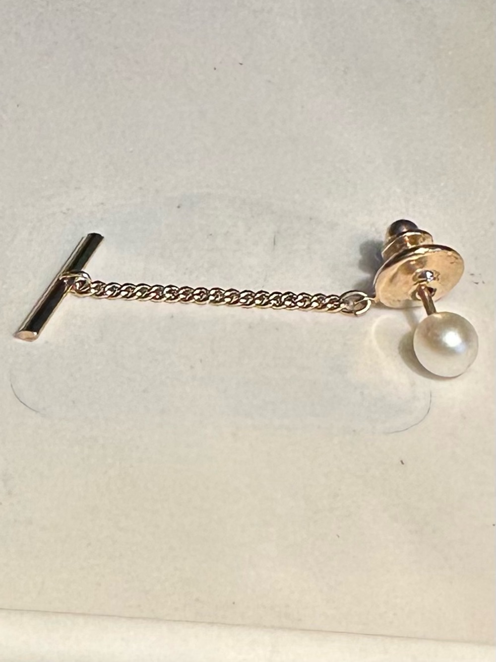 Classic Faux Pearl Drop Tie-Tack Lapel Pin  in Gold-tone, Pearl is 1/4”
